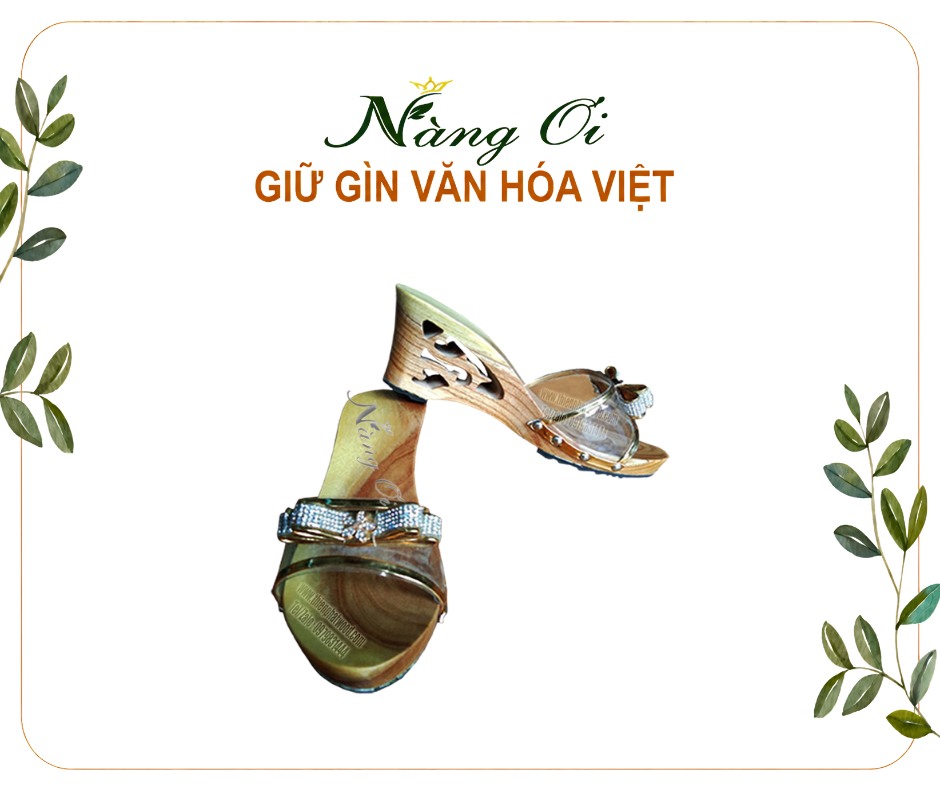 guốc gỗ cho nữ lọng hoa văn tinh xảo phần gót, cao 7cm chắc chắn - dễ đi